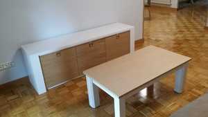 salon comedor roble natural-laca blanca+ sofá rela